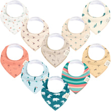 Load image into Gallery viewer, 10-Pack Bandana Bibs Set featuring modern patterns designed for everyday baby wear