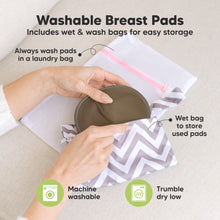 Load image into Gallery viewer, Washable Breast Pads that includes wet & wash bags for easy storage, machine washable, tumble dry low. Always wash pads in a laundry bag, Wet bag to store used pads.