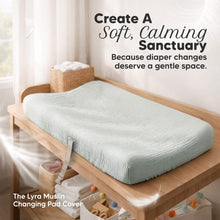 Load image into Gallery viewer, Create a Soft, Calming Sanctuary
Because diaper changes deserve a gentle space. The Lyra Muslin Changing Pad Cover