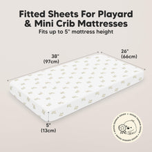 Load image into Gallery viewer, Fitted Sheets For Playard & Mini Crib Mattresses - Fits up to 5" mattress height (38inches long, 26inches wide, and 5inches depth)