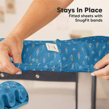 Load image into Gallery viewer, Soothe Fitted Mini Crib Sheet (Space Quest)