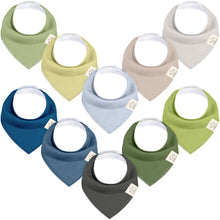 Load image into Gallery viewer, 10-Pack Bandana Bibs Set featuring soft solid-color for everyday baby wear.