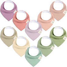 Load image into Gallery viewer, 10-Pack Bandana Bibs Set featuring soft solid-color for everyday baby wear.