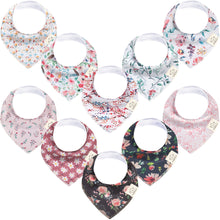 Load image into Gallery viewer, 10-Pack Bandana Bibs Set featuring modern patterns designed for everyday baby wear.