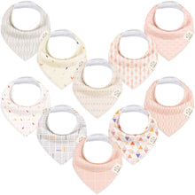 Load image into Gallery viewer, 10-Pack Bandana Bibs Set featuring modern patterns designed for everyday baby wear