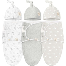 Load image into Gallery viewer, 3-Pack Soothe Swaddle Wraps with Knot Hats