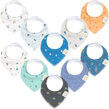 Load image into Gallery viewer, 10-Pack Bandana Bibs Set featuring modern patterns designed for everyday baby wear