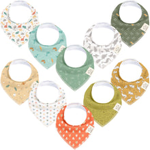 Load image into Gallery viewer, 10-Pack Bandana Bibs Set featuring modern patterns designed for everyday baby wear