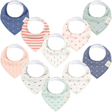 Load image into Gallery viewer, 10-Pack Bandana Bibs Set featuring modern patterns designed for everyday baby wear.