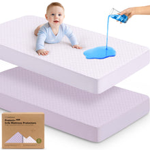 Load image into Gallery viewer, Protect waterproof crib mattress cover provides leakproof protection with a soft cotton surface.