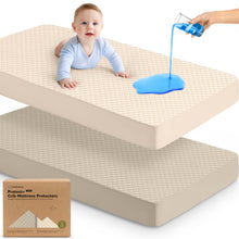 Load image into Gallery viewer, Protect waterproof crib mattress cover provides leakproof protection with a soft cotton surface.