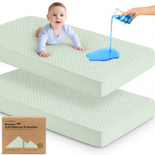 Load image into Gallery viewer, Protect waterproof crib mattress cover provides leakproof protection with a soft cotton surface.