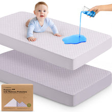 Load image into Gallery viewer, Protect waterproof crib mattress cover provides leakproof protection with a soft cotton surface.
