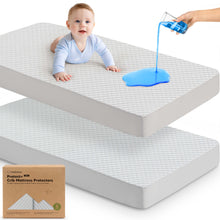 Load image into Gallery viewer, Protect waterproof crib mattress cover provides leakproof protection with a soft cotton surface.