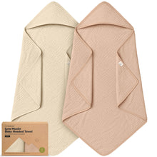 Load image into Gallery viewer, 2-Pack Lyra Muslin Hooded Towels (Almond)