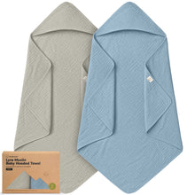 Load image into Gallery viewer, 2-Pack Lyra Muslin Hooded Towels (Steel)