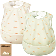 Load image into Gallery viewer, Two baby bibs with a pattern of small animals on a white background available in a 2-pack.
