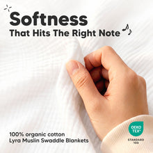 Load image into Gallery viewer, Softness that hits the right note (100% organic cotton Lyra muslin swaddle blanket)