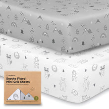 Load image into Gallery viewer, Soothe Fitted Mini Crib Sheet (Woodland)