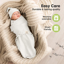 Load image into Gallery viewer, 3-Pack Soothe Swaddle Wraps with Knot Hats (Soft White)