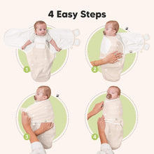 Load image into Gallery viewer, Step-by-step guide on how to wrap a baby in a swaddle, with text '4 Easy Steps' at the top.