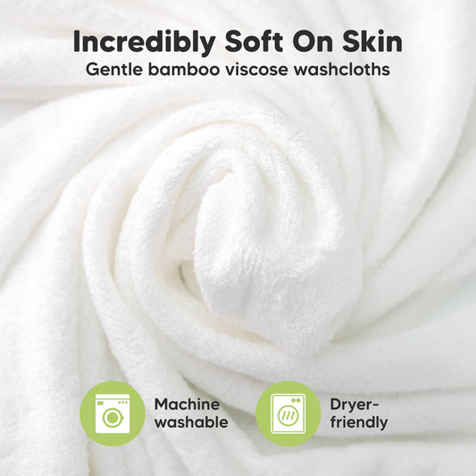 Incredibly Soft On Skin: Gentle bamboo viscose washcloths, Machine washable, Dryer-friendly
-on-hover