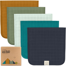 Load image into Gallery viewer, 5-Pack Lumi Muslin Burp Cloths
