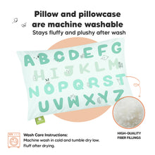 Load image into Gallery viewer, Toddler Pillow with Pillowcase (KeaABC Mint)