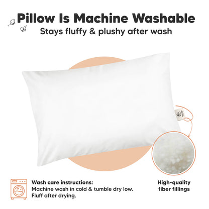 Machine-washable toddler pillow with high-quality fiber filling that stays fluffy after washing. 26077258612922