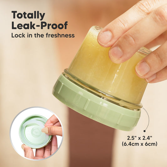 Totally Leak-Proof to lock in freshness. 2.5" x 2.4" (6.4x6cm)-on-hover