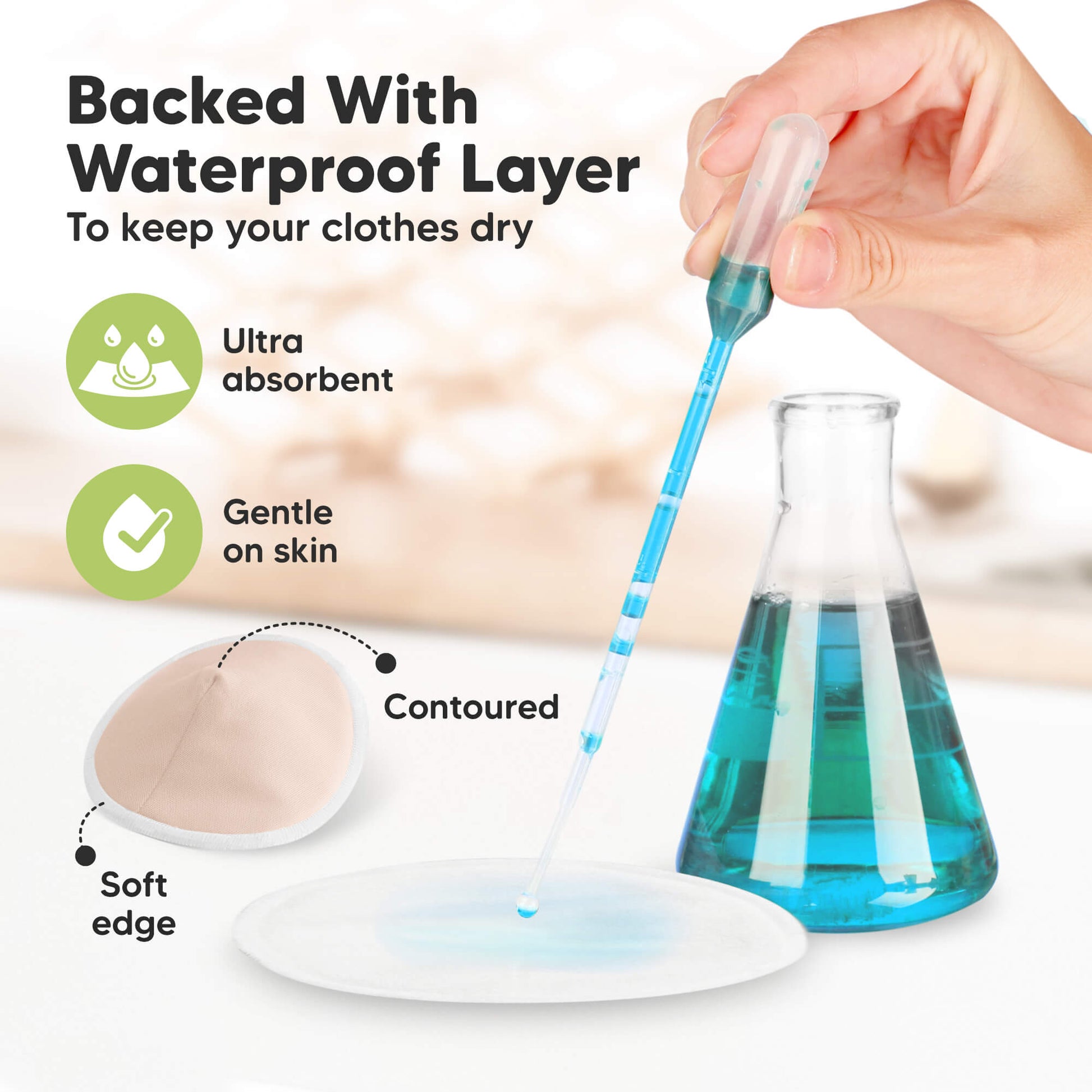 Backed With Waterproof Layer - To keep your clothes dry. Ultra absorbent, Gentle on skin, Has Contoured, Soft edge 32178914001082