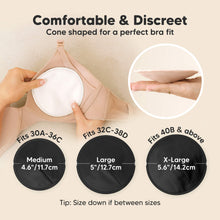 Load image into Gallery viewer, Comfortable &amp; Discreet -Cone shaped for a perfect bra fit. 

Medium: Fits 30A–36C, 4.6” / 11.7 cm
Large: Fits 32C–38D, 5” / 12.7 cm
X-Large: Fits 40B &amp; above, 5.6” / 14.2 cm

Tip: Size down if between sizes
