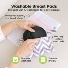 Load image into Gallery viewer, Washable Breast Pads that includes wet &amp; wash bags for easy storage, machine washable, tumble dry low. Always wash pads in a laundry bag, Wet bag to store used pads.

