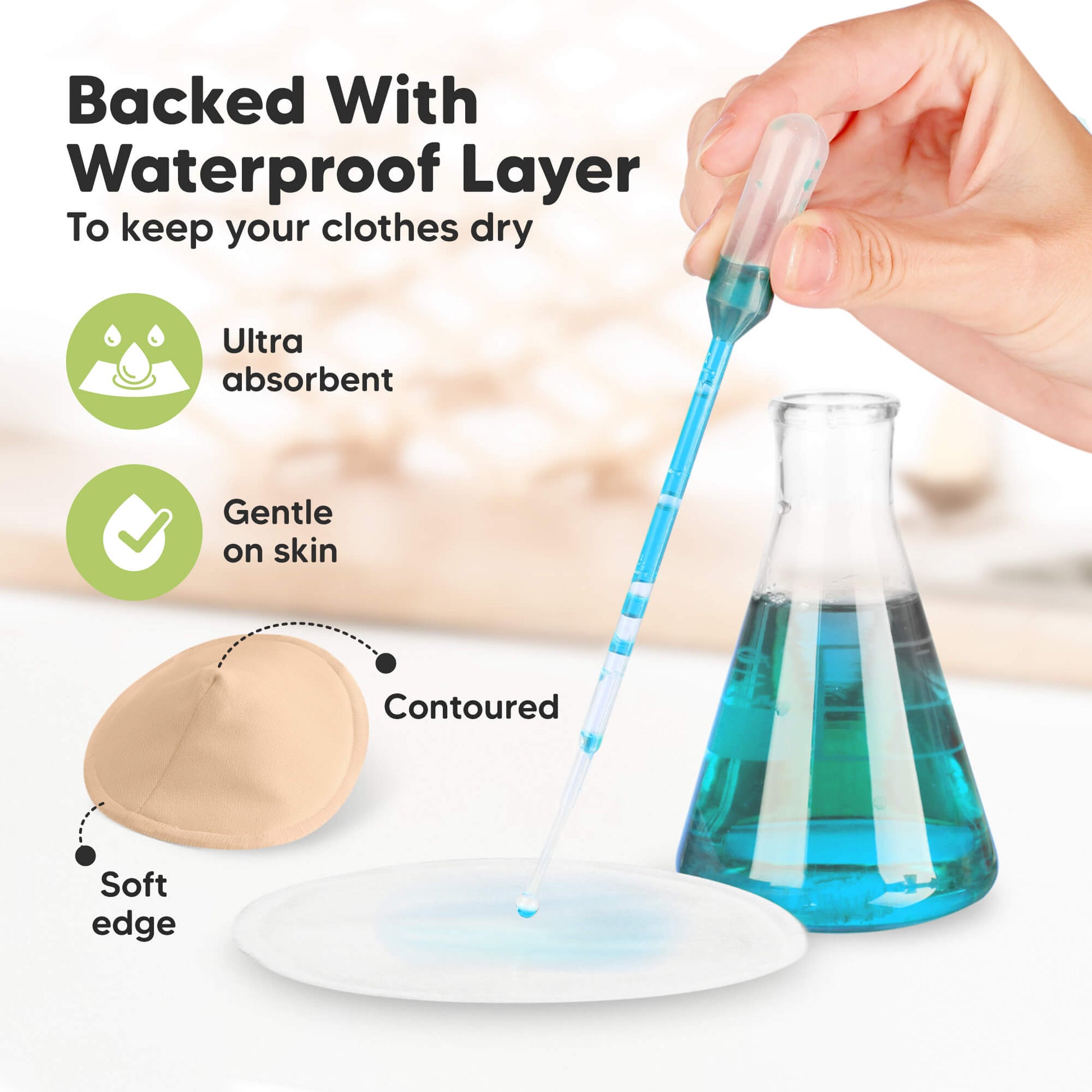 Backed With Waterproof Layer - To keep your clothes dry. Ultra absorbent, Gentle on skin, Has Contoured, Soft edge 32179000934586
