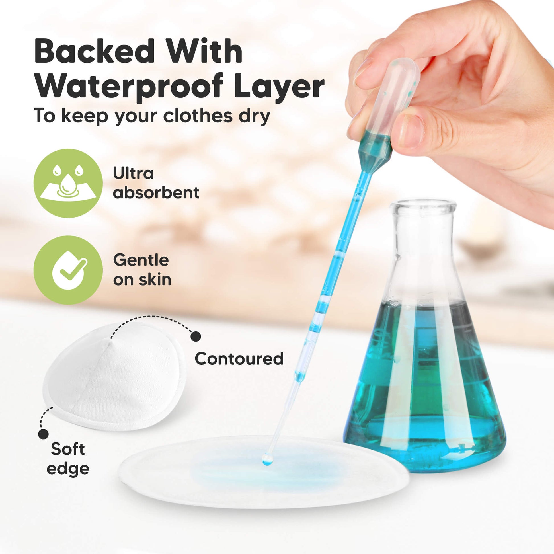 Backed With Waterproof Layer - To keep your clothes dry. Ultra absorbent, Gentle on skin, Has Contoured, Soft edge 32178886246586