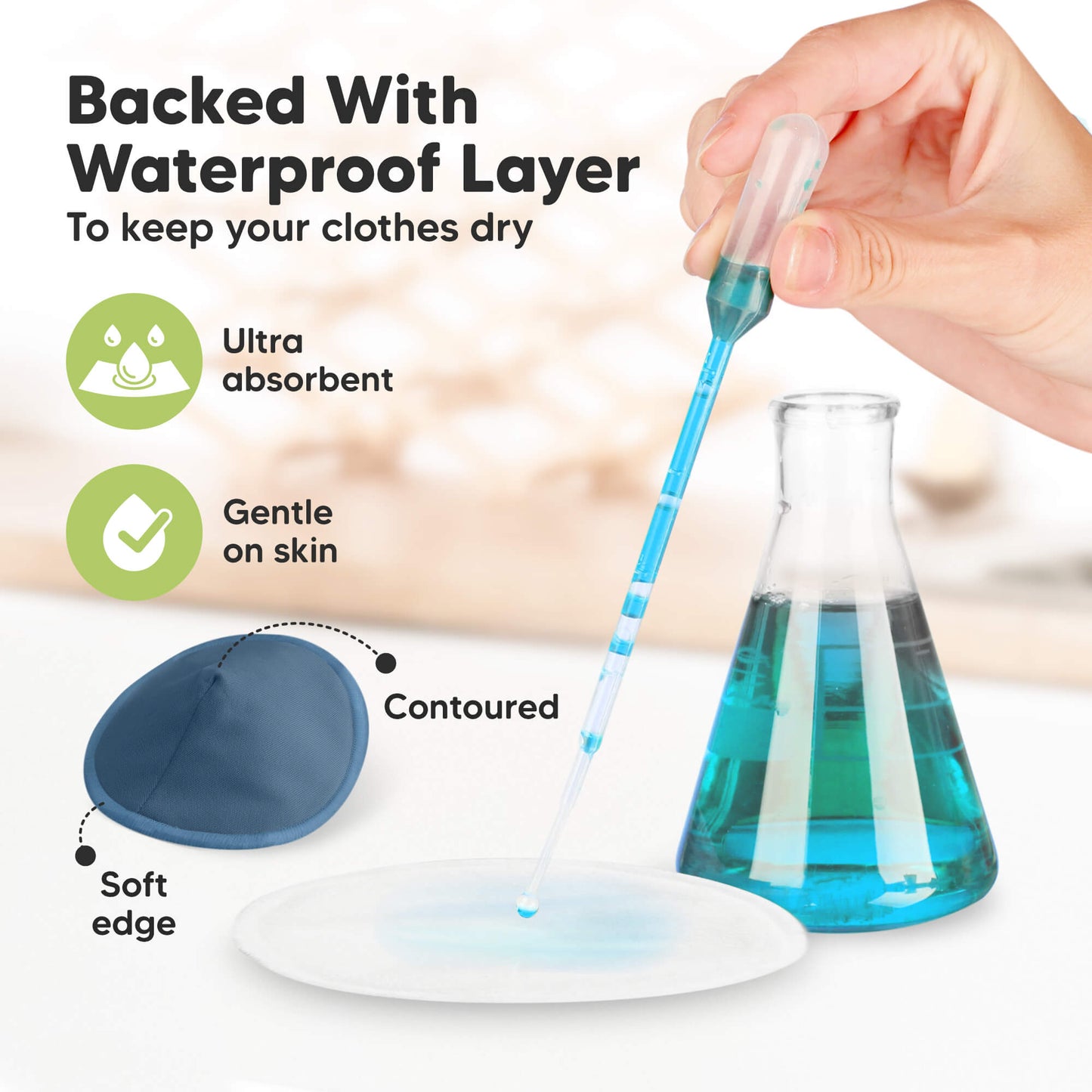 Backed With Waterproof Layer - To keep your clothes dry. Ultra absorbent, Gentle on skin, Has Contoured, Soft edge 32179035865274