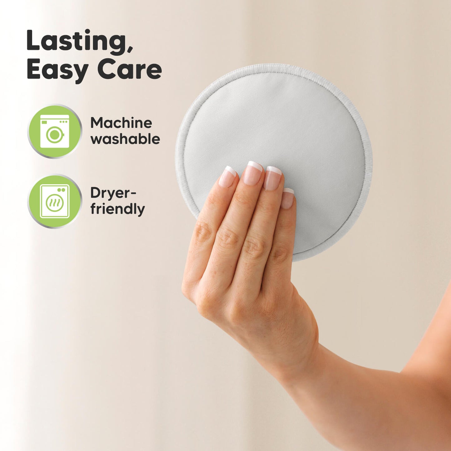 Lasting, Easy Care, machine washable, dryer-friendly.
 27346522505402