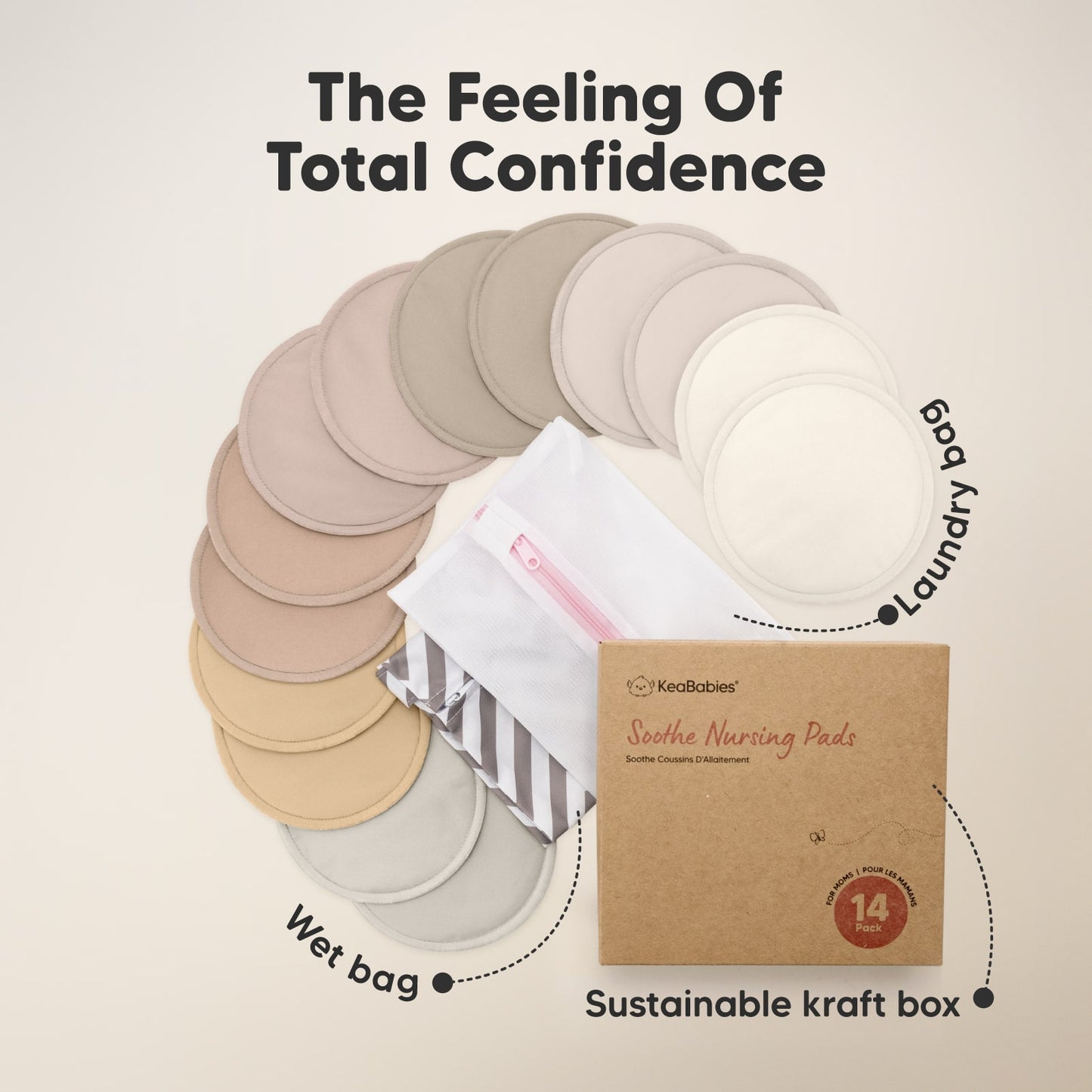 The Feeling Of Total Confidence, includes multiple reusable pads, wet bag, and sustainable kraft box.
 27346527617210
