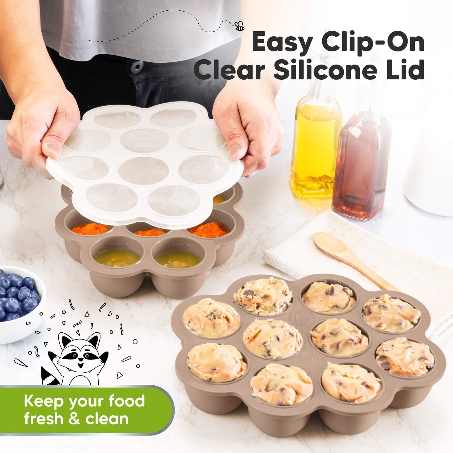 Easy Clip-On, Clear Silicone Lid, 
Keep your food fresh & clean 33643410325690