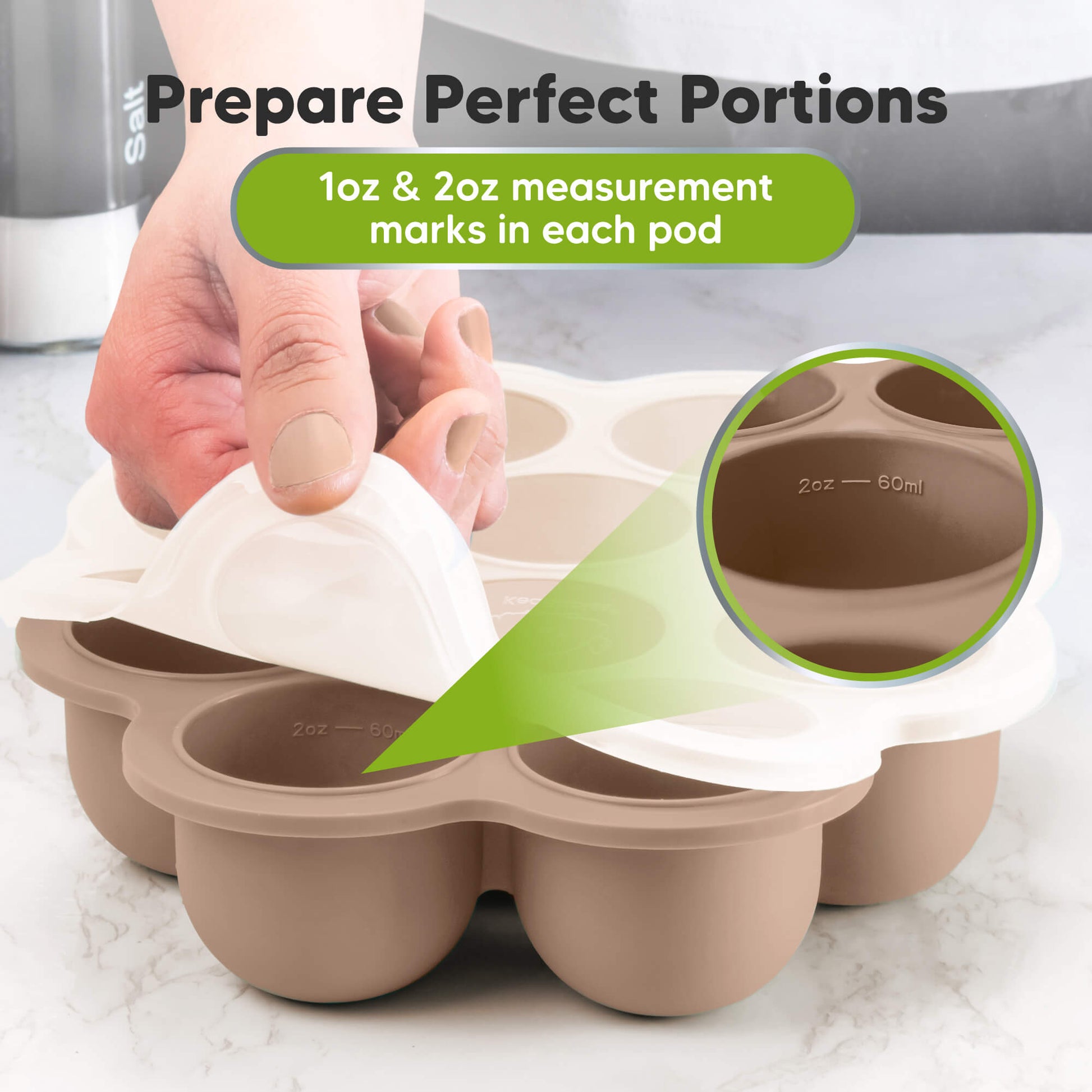 Prepare Perfect Portions. 1oz & 2oz measurement marks in each pod 33643410194618