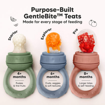 Purpose-built GentleBite™ teats designed for every feeding stage from 4 months, 6 months, and 8 months onward.
 30513422762170