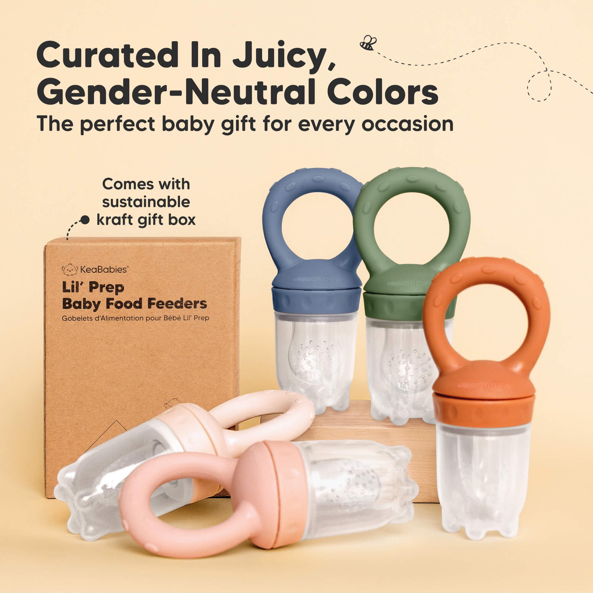 Baby food feeders curated in juicy, gender-neutral colors and packaged in a sustainable kraft gift box.
 30513422860474