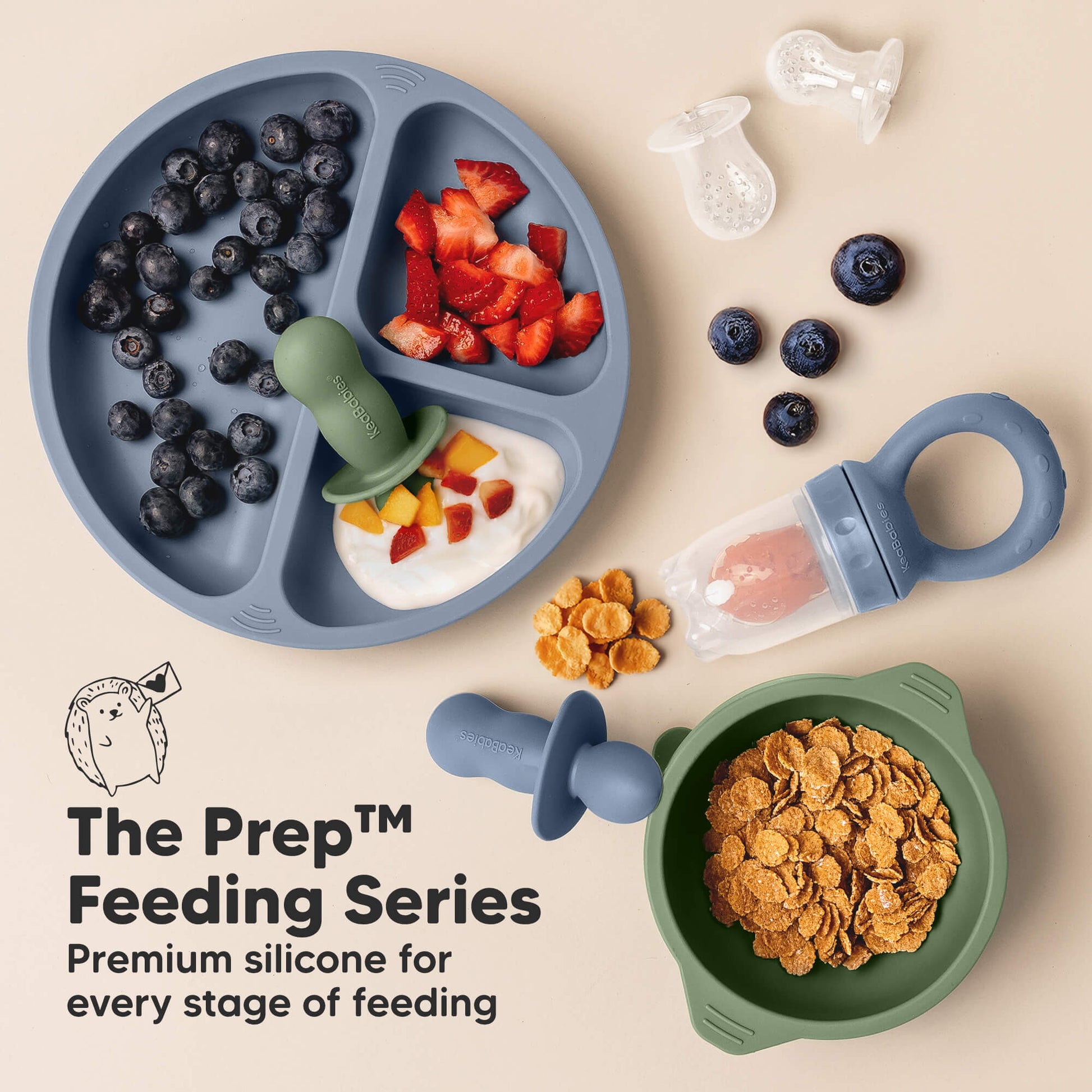 The Prep™ feeding series showcasing premium silicone feeding tools for every stage of baby-led feeding. 30513422893242