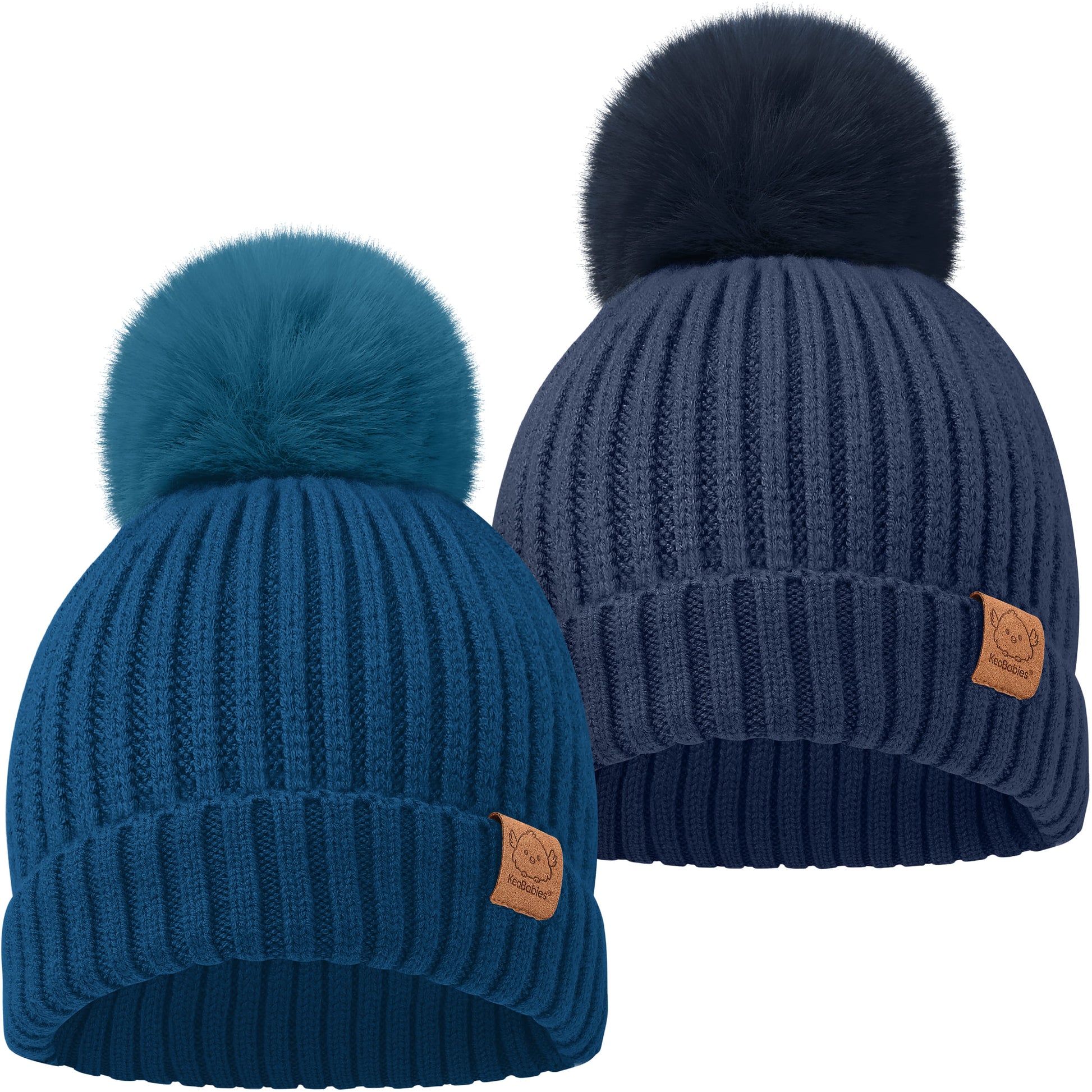 Two cozy knitted baby beanies with soft pom-pom tops
 28224861241530