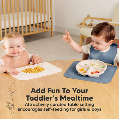 Fun mealtime design encourages toddler self-feeding for boys and girls.
 29125706121402