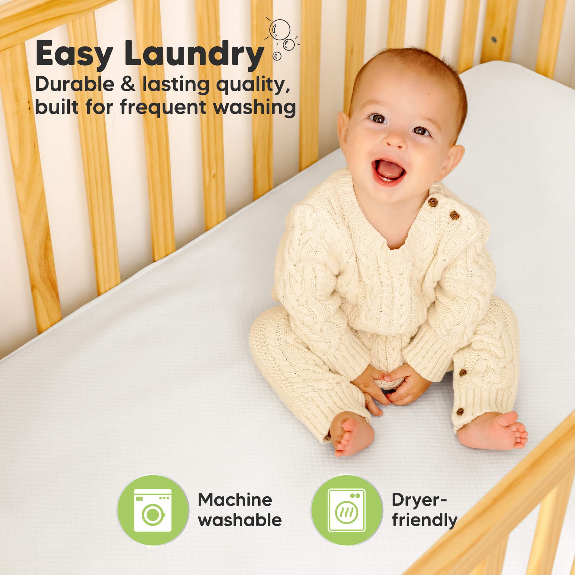 Easy laundry mattress cover is durable, machine washable, and dryer friendly.
 29129313419450