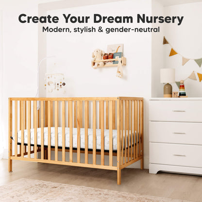 Modern gender-neutral nursery styled with Aereo fitted crib sheet on a standard baby crib
 29394784714938