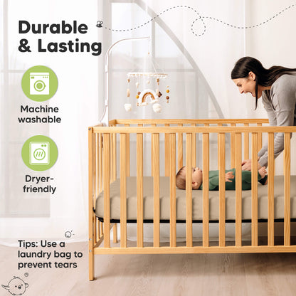 Durable Aereo fitted crib sheet that is machine washable and dryer-friendly for everyday use
 29394784878778