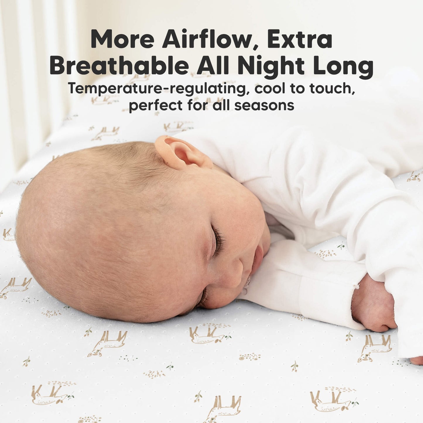Extra-breathable Aereo fitted crib sheet with temperature-regulating fabric for all-season comfort
 29394784780474