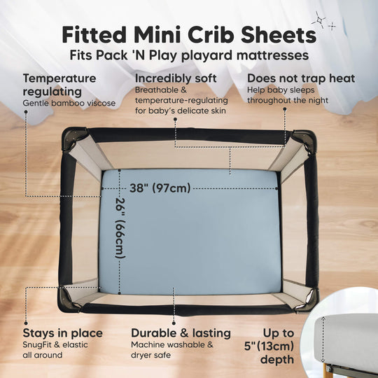 Isla Fitted Mini Crib Sheets (Steel)